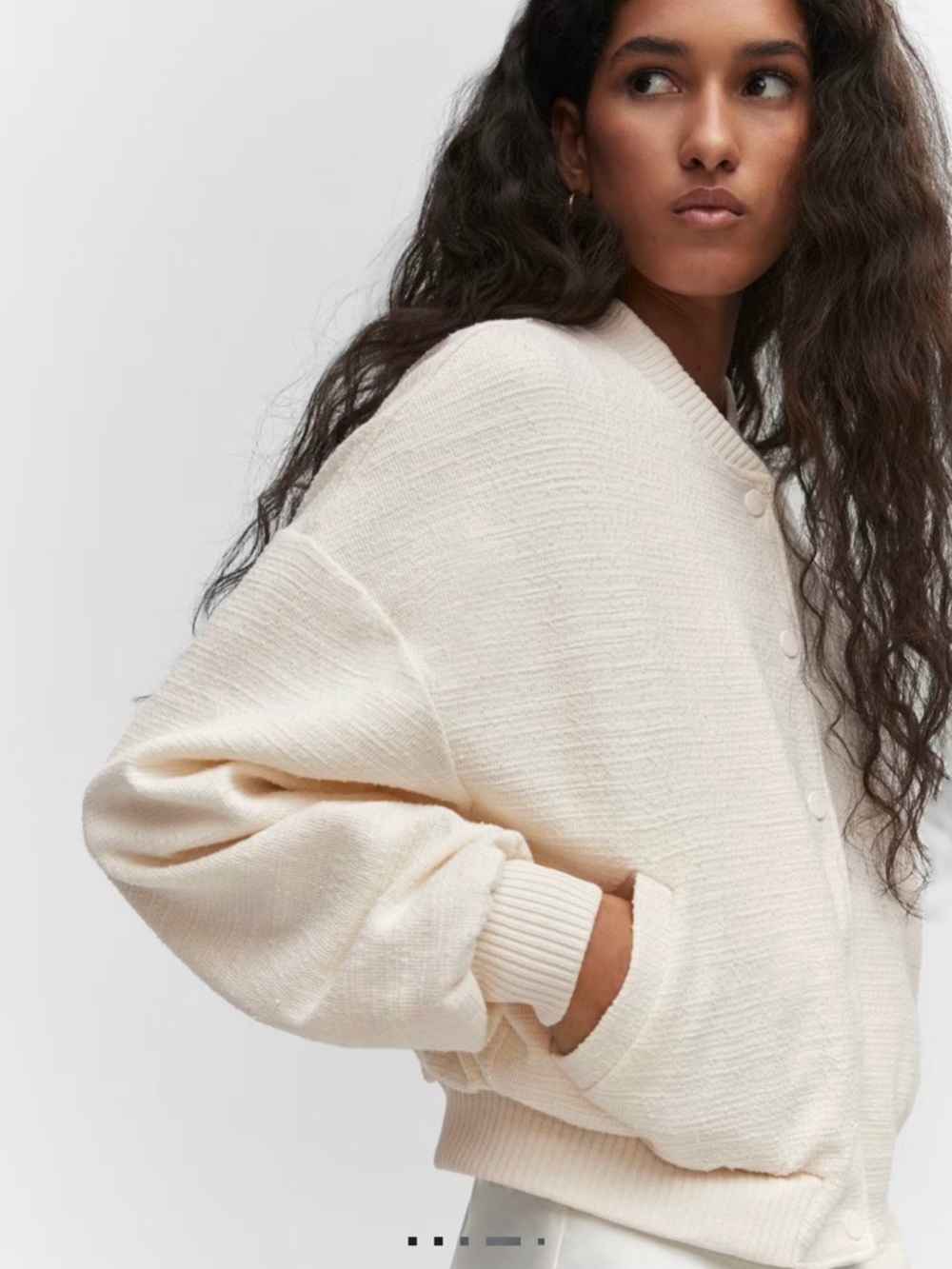 ⚡️MNG Cream Button-Front Tweed Bomber Jacket